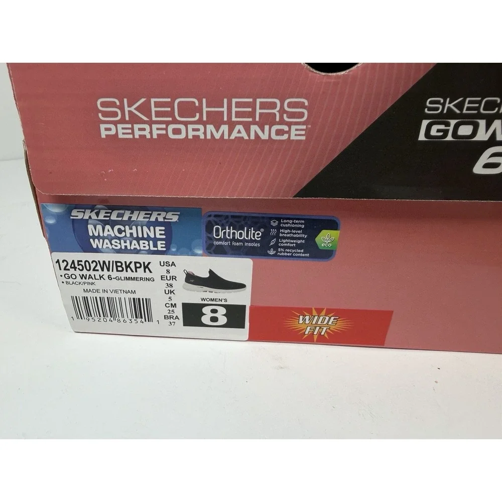 Skechers Go Walk 6 Glimmering‎ Black Pink Womens Wide Slip On Shoes Size 8